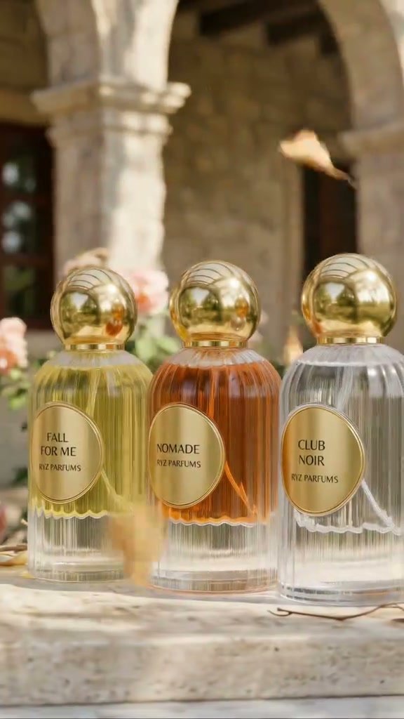 RYZ 50ML extraits on marble in a stone courtyard
